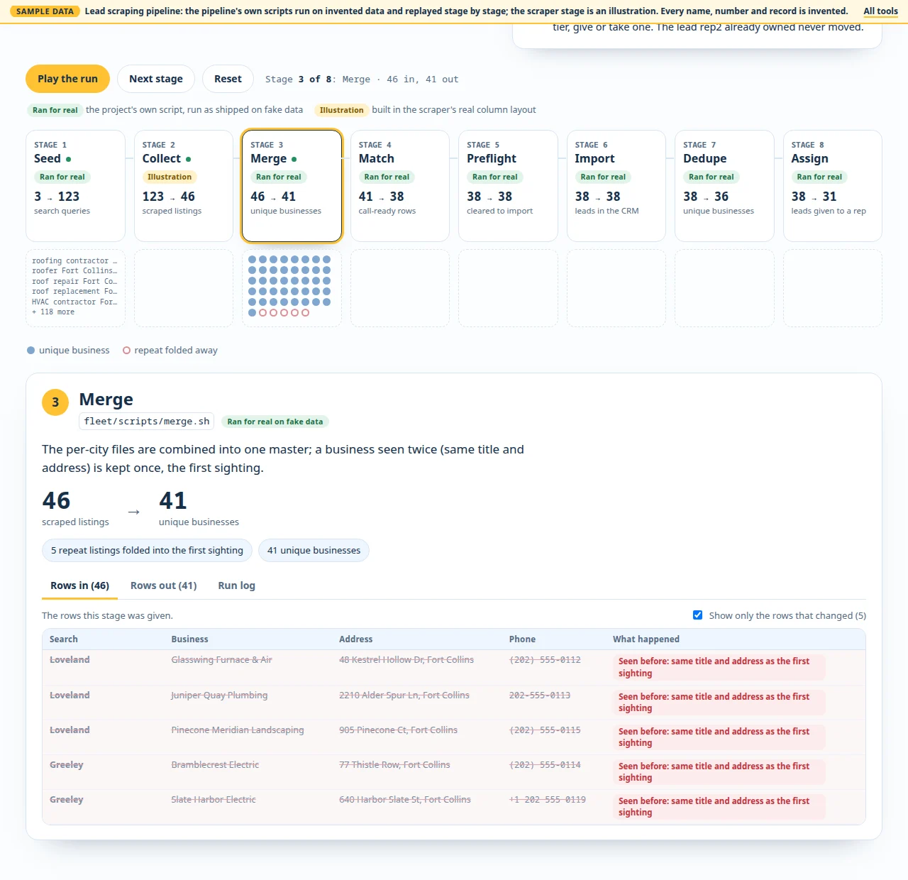 Lead scraping and data cleanup pipeline screen